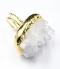 GuaiGuai Jewelry Natural Clear Quartz Druzy rough Cluster dom Shape Gold color Electroplated Ring Adjustable9737335