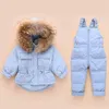 Пуховое пальто, детские костюмы, зимние парки для девочек, лыжный комбинезон, комплект одежды для маленьких мальчиков, куртка, детские зимние комбинезоны, теплые комбинезоны с капюшоном