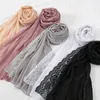 Foulard Hijab musulman en mousseline de soie, avec dentelle, Long châle, à la mode pour femmes, couvre-chef islamique, Turban, nouvelle collection