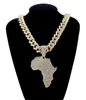 Fashion Crystal Africa Map Pendant Necklace for Women Men039S Hip Hop Accessories Smycken Halsband Choker Kubansk länkkedja Gift2441435