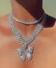 Kubansk länkkedja Choker halsbandsfjärilhänge för kvinnor hiphop ised ut strasshalsbandsmycken4449904
