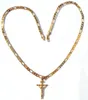 24K Solid Yellow Gold GF 6mm italiensk Figaro Link Chain Halsband 24 Kvinnor Herr Jesus Crucifix Pendant277C5105989