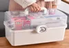 Nova caixa de primeiros socorros vazia portátil transparente 2 bandejas caixa de armazenamento de medicamentos de plástico para casa com divisórias inserções e alça branca y11139827411
