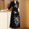 Vêtements ethniques Style chinois Femmes Printemps et Automne Rétro Broderie Grue Vcou Trois Quarts Manches Élégant Hanfu Longue Robe SXXL 231212