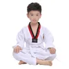 Equipamento de proteção Manga Longa Gi Uniforme TKD Trajes Roupas Branco Taekwondo Uniformes WTF Karate Judo Dobok Roupas Crianças Adulto Unissex 231212