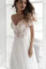 2024 Long Beach Wedding Dress Off The Shoulder A Line Tulle Bridal Gowns With Short Sleeve Lace Top Ivory Bohemian Bride Dresses Robe De Mariee