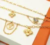 3-layers chains necklaces designer necklace for women stainless steel plated gold small flower inlaid crystal pendant necklace mens chain designer jewelry