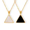 Collier pendentif simple triangle classique lunette en nacre blanche et noire avec diamant femme acier inoxydable lumière luxe niche chaîne de clavicule 01