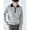Men's Hoodies Fashion Casual Men Light Wind Advanced Sense Y2k Hoodie Color Contrast Knit Polo Shirt Half-Open Lapel Sweater Long-Sleeved