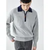 Sweats à capuche pour hommes Mode Casual Hommes Light Wind Advanced Sense Y2k Sweat à capuche Couleur Contraste Polo Polo Pull à revers semi-ouvert à manches longues