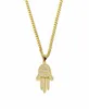 Colares Pingente Ouro Prata Fatima Hamsa Mão Bling CZ Gelado Charme Cadeia Cubana Para Mulheres Mens Hip Hop Jóias8758173