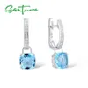 Santuzza Silverörhängen för kvinnor Pure 925 Sterling Silver dingle örhängen Long Sky Blue Cubic Zirconia Brincos Fashion Jewelry J259n