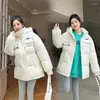 Women's Trench Coats 2023 Pink Candy Color Down Cotton Coat Autumn And Winter Thickened