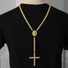 2017 New Fashion Hip Hop Gold Plated Full Cz Iced Out Jesus Face Cross Pieces 79cm Long Rosary Necklace for Men and Women Jewelry3462