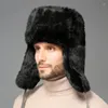 Berets Russian Fur Bomber Hat Men Winter Hats With Earmuffs Trapper Earflap Cap Man Thick Faux Ushanka