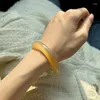 Bangle Natural Agate Chalcedony Bransoletka żółte pływające kwiaty