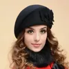 Berets 2023 Wool Felt Beret Hat Dual Flowers Vintage French Plaid Top Painter Women Winter Thermal Artist Cap Casual
