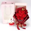 7 pezzi di sapone artificiale rose rose bouquet di fiori con orso bambolo di compleanno di Natale San Valentino Regalo per la casa Decori 1085142