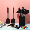 Cooking Utensils Black Nonstick Silicone Kitchenware Set Cookware Spatula Egg Beaters Stainless Steel Handle Kitchen Tool 231213