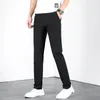 Men's Suits Lansboter Grey Spring And Summer Nylon Elastic Casual Pants Slim Thin Trousers Non-iron Straight