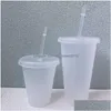 Kubki 24 unz przezroczyste kubki plastikowe kubki przezroczyste kubek lato wielokrotnego użytku na zimno kubek do picia kawy z pokrywką i St Fy5305 Drope Dhime