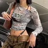 Women's T Shirts Green Mesh Sheer T-shirt Long Crop Top Sexy See Trough Women