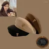 Beralar 2023 Sevimli Bear Beret Kadın Şapka Kahverengi Vintage Bahar Sonbahar Sokağı Stil Kız Günlük Kapak İngiliz Ressamı Saf Ekmek