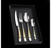 Dinnerware Sets 304 Stainless Steel Steak Knife Fork Spoon Hammer Point Texture High-grade Star Diamond Gold Tableware Four-piece Set Gift