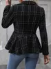 Womens Suits Blazers Elegant Blazer For Women Casual Ruffle Long Sleeve Jackrt Fashion Striped Coats Autumn Winter In Outerwears 231213