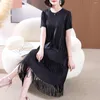 Vestidos de festa plissados franja pequeno vestido preto feminino verão temperamento high-end 2023 simples e versátil