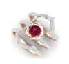 3PCSSet Prachtige 18K Rose Gold Ruby Flower Ring Verjaardag Voorstel Sieraden Vrouwen Engagement Wedding Band Ring Set Verjaardag Par1624873