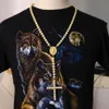 2017 Nytt modehiphopguldpläterat fullt CZ Iced Out Jesus Face Cross Pieces 79cm Långt rosenkranshalsband för män och kvinnor smycken3462