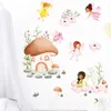 Aquarela dos desenhos animados fadas jardim e plantas adesivos de parede flor cogumelo decalques de parede para o bebê menina berçário quarto decoração