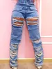 Kvinnors jumpsuits romper rak ben rippade jeans mode klaffficka på baggy byxor vintage street hip hop denim byxor mujer 231213