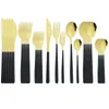 Dinnerware Sets 6Set/30Pcs Black Gold Cutlery Set 304 Stainless Steel Knives Fork Spoon Dinner Flatware Kitchen Tableware