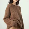 Kvinnors tröjor vii 2023 varumärke Pullover Fall Winter Kvinnliga kläder Enkel rund hals tjock varm alpakkaffärer
