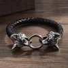 Bangle Viking Bracelet Leather Rope Chain Double Bite Ring For Men Amulet Jewelry Gift MaleBangle292G