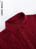 Camicette femminile velluto a vellutotto vintage rosso camicetta manica lunga a strisce maglie a strisce velluto 50s camicia irregolare orlo in pizzo busas