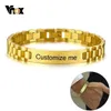 Vnox ouro tom de aço inoxidável masculino id pulseiras gravura nome a laser data personalizar presente y2001072974959