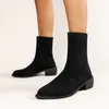 Botas femininas 2023 outono moda meia para mulheres malha preta curto de salto baixo tornozelo casual botas mujer