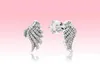 100% REAL 925 Sterling Silver Wing Earring Women Girls Party Jewelry for P Feather Studörhängen med Original Box Set2708370