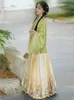 Vêtements ethniques Chinois Traditionnel Ma Mian Robe Vert Ming Dynastie Hanfu Femmes Fleur À Manches Longues Robe Cheval Visage Jupe Ensemble Vêtements Minces 231212