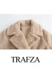 Casacos de trincheira femininos trafza 2023 mulheres casaco de lã macio encaixe longo moda vintage manga outono inverno jaqueta solta casaco quente