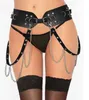 Bühnenkleidung Tanzzubehör Punk Vintage Sexy Taillenkette Schwarzes Leder Strassgürtel Bauch Mehrschichtige Körperketten Schmuckzubehör Frauen Mädchen