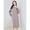 Casual Dresses Toyouth Women Mid Length Hooded Dress 2023 Winter Long Sleeve DrawString Halsring med knapp H-formad lila kjol