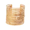 Bangle exagerado multicamadas fios de metal cordas pulseiras pulseiras mulheres vintage cor ouro aberto manguito romântico jóias