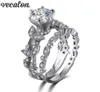 Vecalon Flower Jewelry 925 Sterling Silver ring 5A Zircon Cz Stone Engagement wedding Band rings set for women Festival Gift1090259