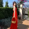 Casual Dresses Women Sexy Backless Split Bohemian Dress Summer Sleeveless Elastic Waist Beach Maxi Elegant Red Slip Club Night