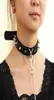 Chokers Sexy Nietpu Lederkragen Blei Kette Schleppseil Glocken Glocken Slave Kostüm BDSM Bondage Halskette Halsband Sex Punk Goth2752995