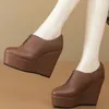 Dress Shoes Platform Oxfords Women Genuine Leather Super High Heels Pumps Female Shallow Round Toe Wedges Ankle Boots Casual